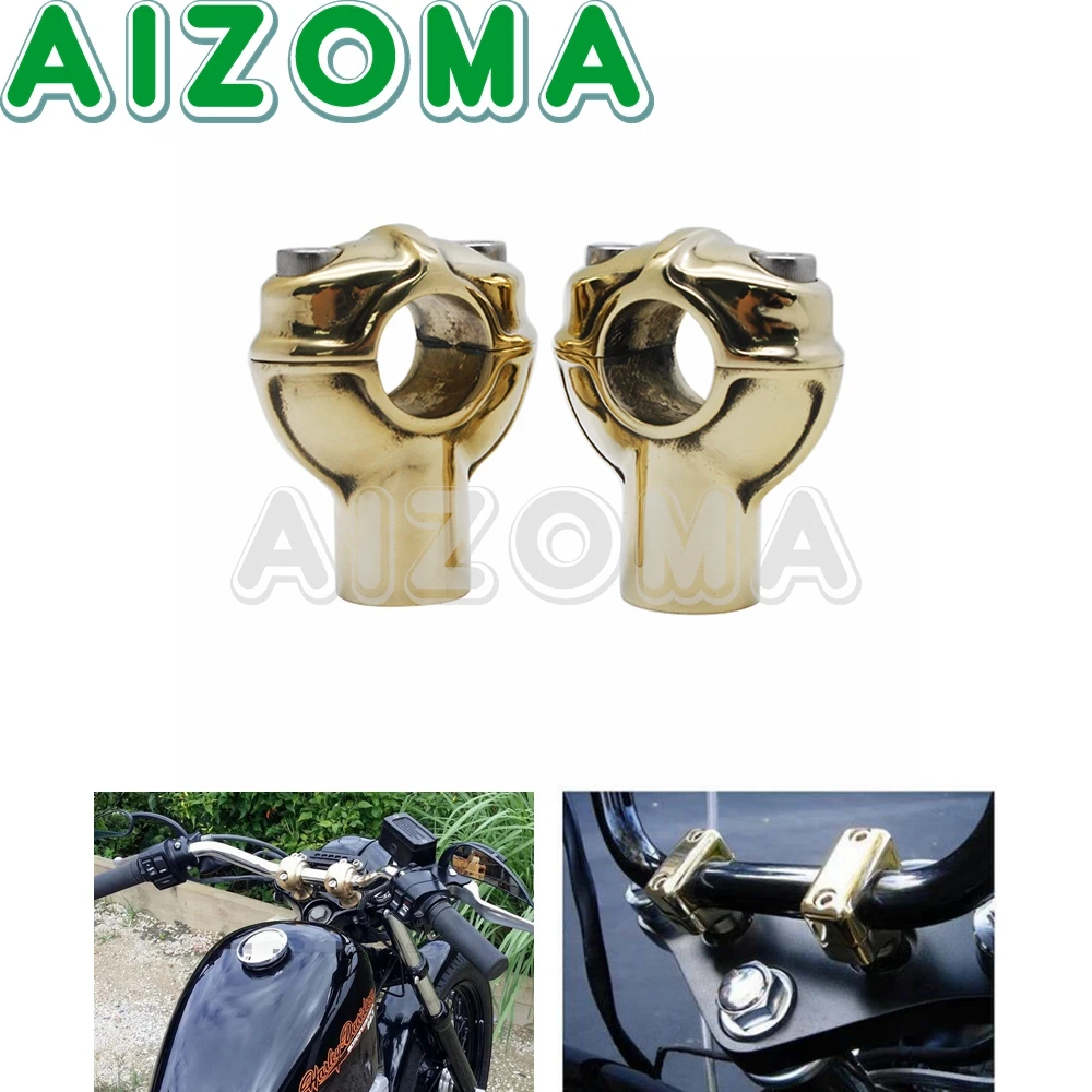 

Brass 1" Motorcycle Handlebar Risers Vintage 25.4mm Handle Bar Mount Clamp Risers for Harley Cruisers Chopper Dyna Cafe Racer