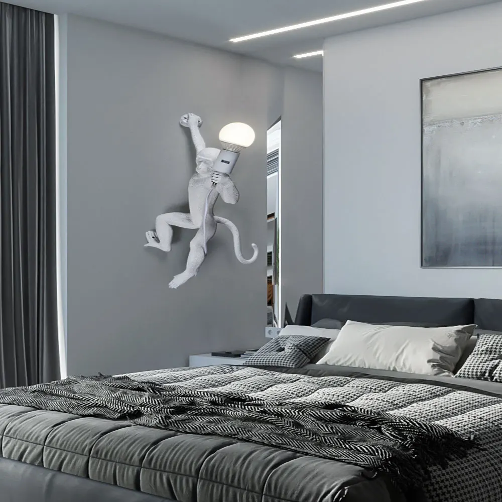 

Modern Resin Monkey Led Wall Lamp, Industrial Style Decorative Lamp, Living Room Animal Wall Lamp, Hotel Bedroom Indoor Lighting