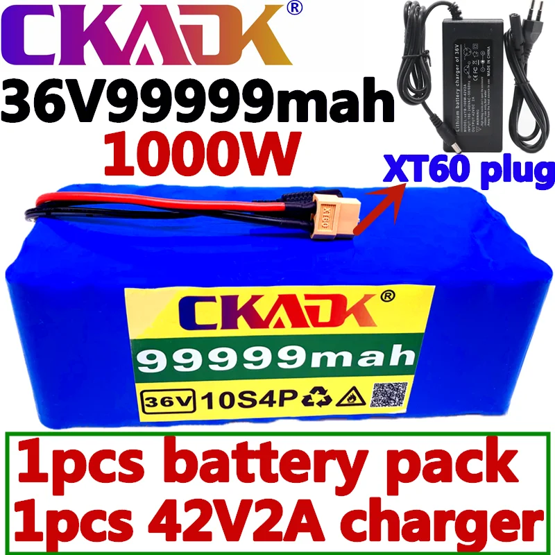 XT60 interface 36V battery 10S4P 99999Ah battery pack 1000W high power battery 42V99999mAh Ebike electric bike BMS + 42v charger