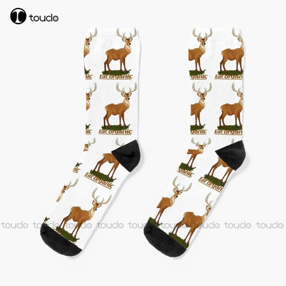 

Eat Organic Deer Hunting Socks Sports Socks Personalized Custom Unisex Adult Teen Youth Socks 360° Digital Printing Funny Sock
