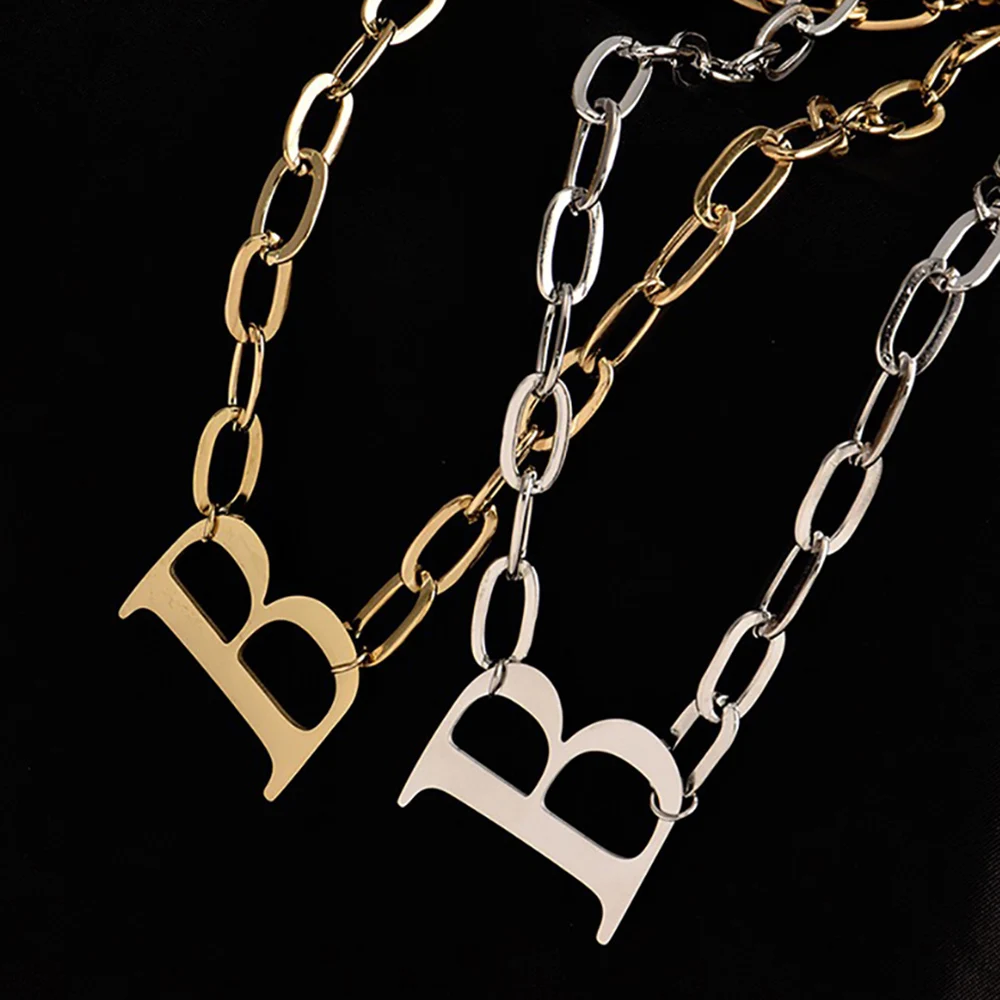

HUHUI Customized A-Z Initial Necklace Personalized Letter Pendant Stainless Steel O-Chain Choker Jewelry For Women Birthday Gift
