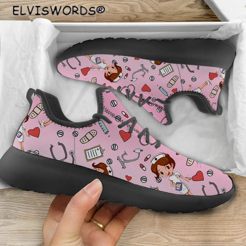 

ELVISWORDS/розовый узор с изображением сиделки; Повседневные Легкие кроссовки для женщин; Женские дышащие прогулочные туфли; zapatos mujer