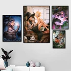 Русалка ведьма принты ведьма ботанический постер Луна вор Астрология цветы холст живопись Милая Хэллоуин Картины домашний декор