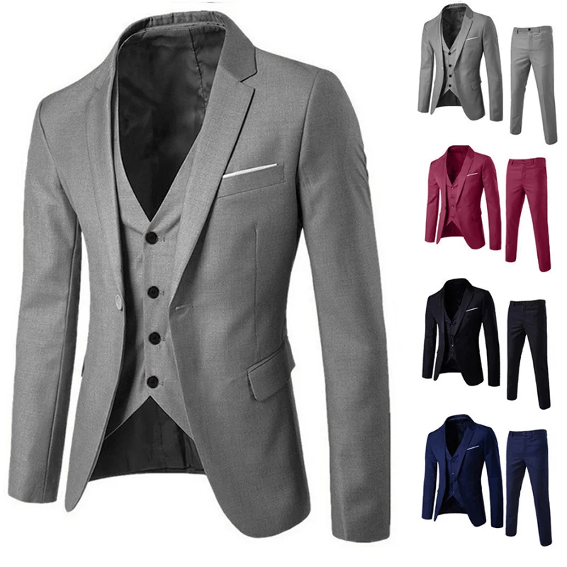 

Костюм мужской из 3 предметов, Блейзер, приталенный пиджак для свадьбы, делового костюма, офивечерние, вечеринки жениха, жилет с брюками
