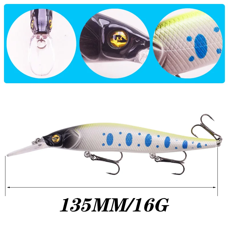 1Pcs Pesca Minnow Fishing Lures Floating Hard Bait Wobblers 13.5cm 16g Artificial Swimbaits With Treble Hooks Bass Carp Tackle | Спорт и