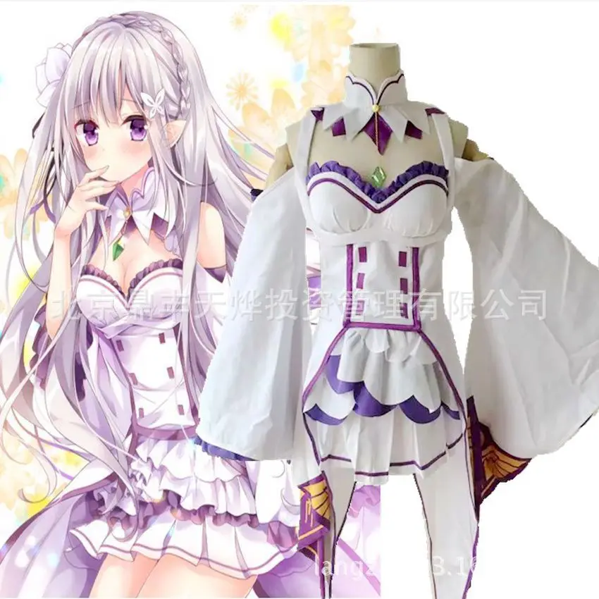 Костюмы для косплея Re Zero Kara Hajimeru Isekai Seikatsu Emilia женское платье с головным убором