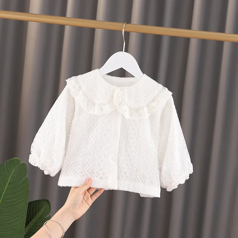 

2021 new spring and autumn clothes, children's clothing, girls foreign style lace baby shirt, children's princess long sleeve wh