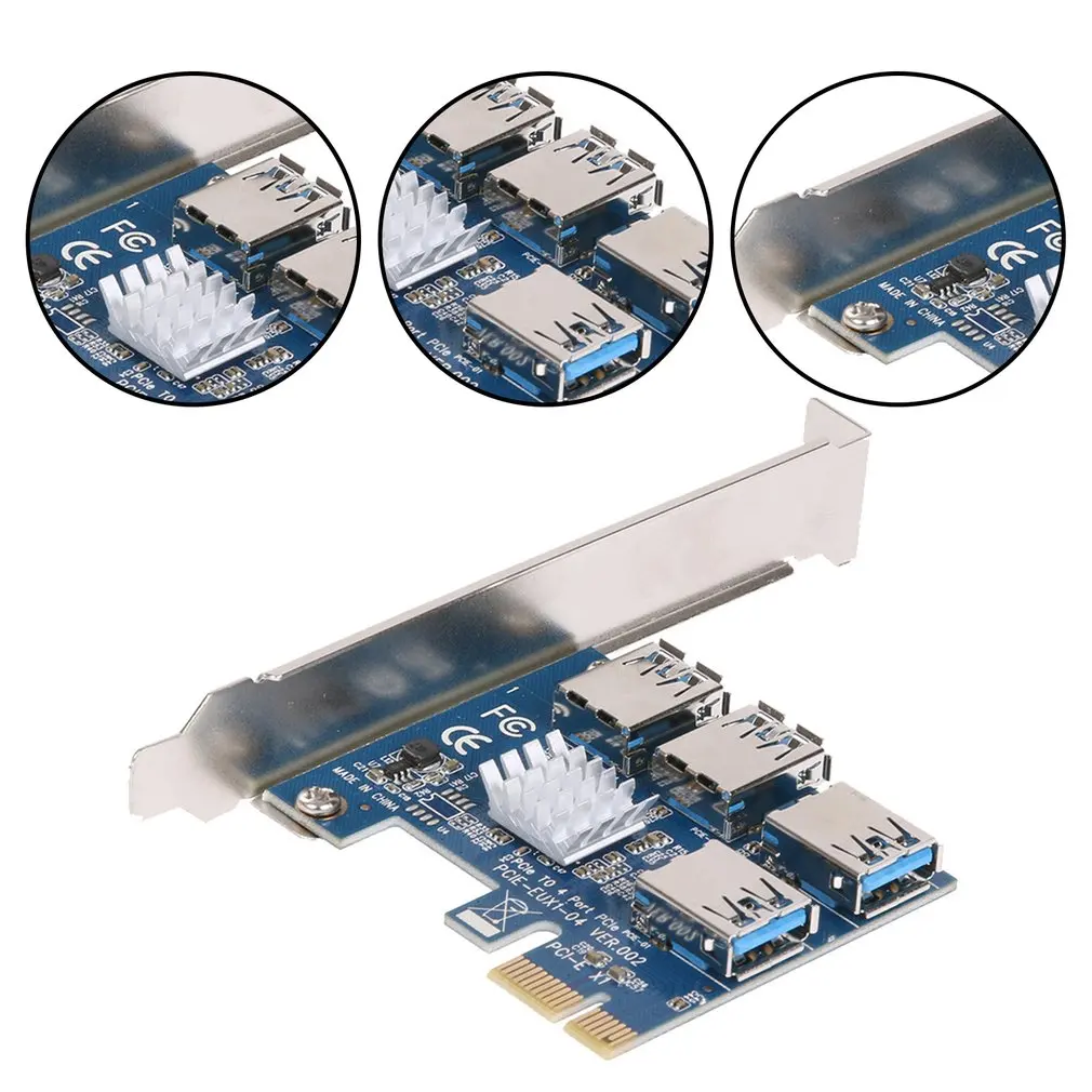 

PCIe One To Four PCI Express 16X Slots Riser Card PCI-E 1X To External 4 PCI-e Slot USB 3.0 Riser Card