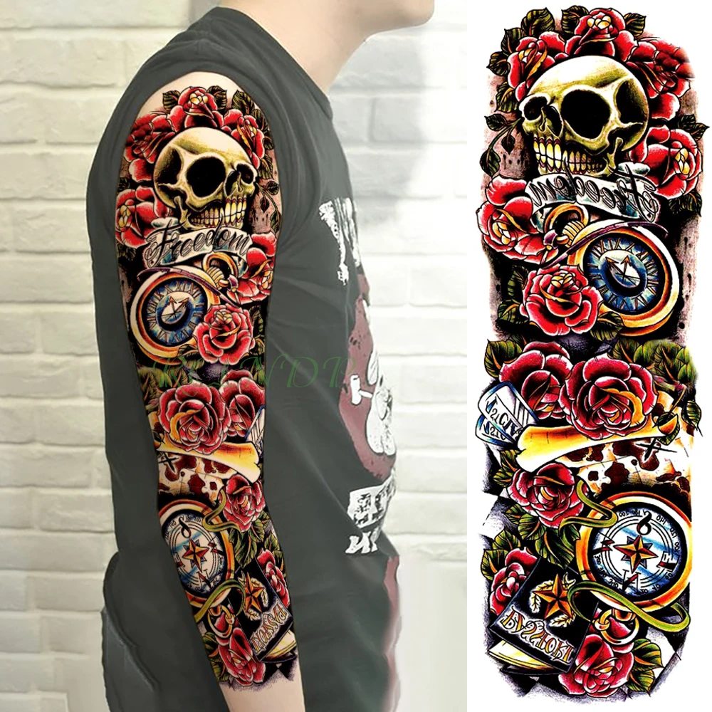 Водонепроницаемая Временная тату наклейка механика машина крутая полная рука