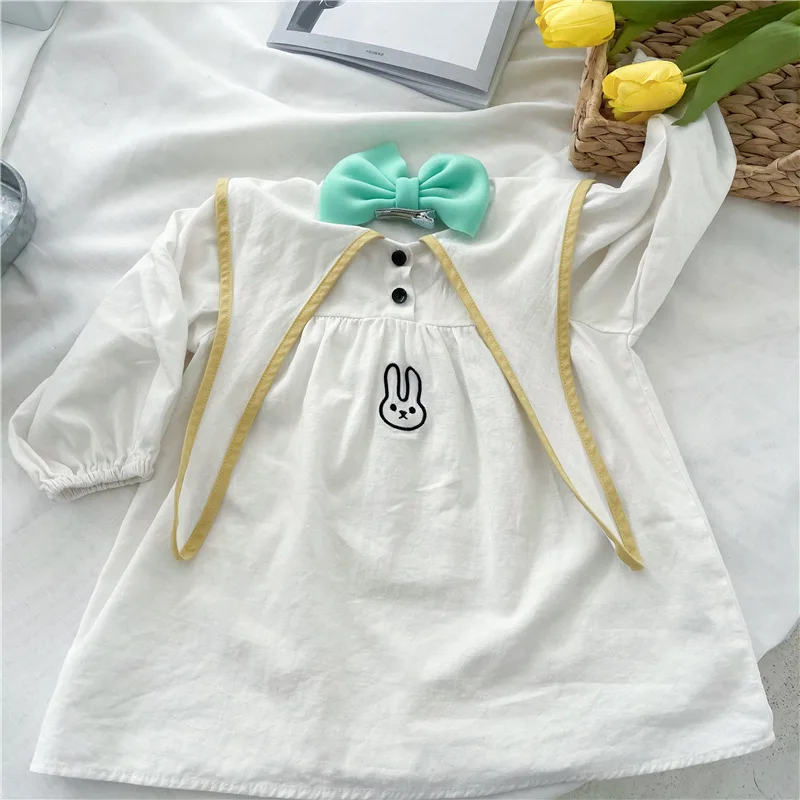 

Keelorn Girls Korean Fashion Spring Dresses 2021 Toddler Girl Cartoon Bunny Costumes Long Sleeve Cotton Children Clothing 1-6T
