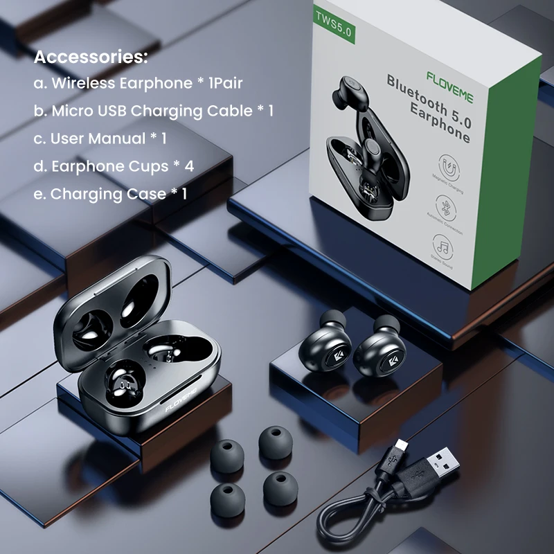 Беспроводные наушники FLOVEME HiFi стерео звук TWS Bluetooth 5 0 для смартфона спортивная