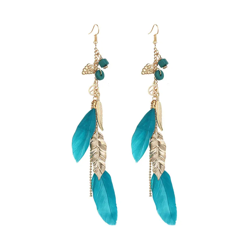 

Fashion Earrings Bohemian Ethnic Style Leaf Earrings Jewelry Retro Long Tassel Colorful Feather Earrings Jewelry Gift for Women