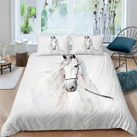 luxury 3d white horse print 23pcs kids teens bedding sets animal duvet cover pillowcase home textile singlequeenking size