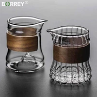 borrey heat resisting glass teapot fair cup coffee pot teacup fair mug kungfu tea ceremony cup gongdao bei tea cup wooden handle