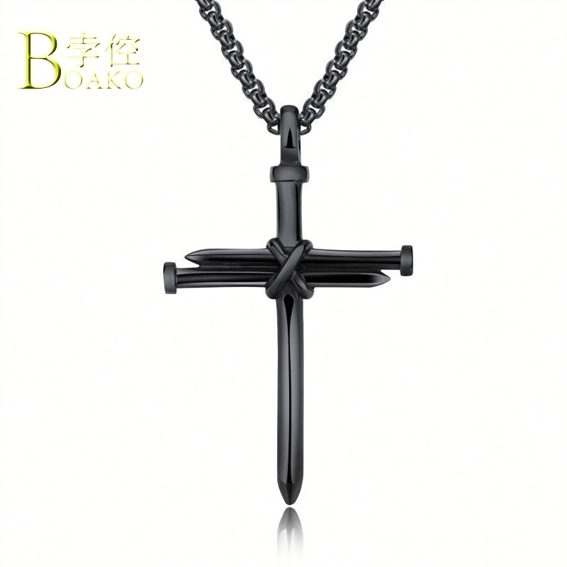 

Long Chain Cross Necklace Men Hip Hop Statement Necklace Women Black Easter Anniversary Prayer Pendant Necklace B5