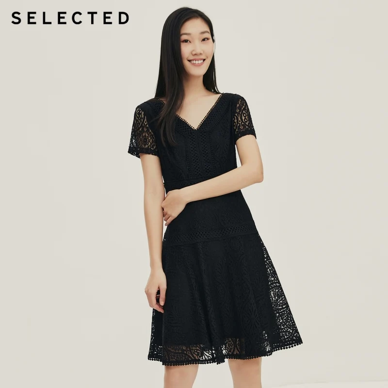 Женский кружевной платье-зонтик с V-образным вырезом | Женская одежда