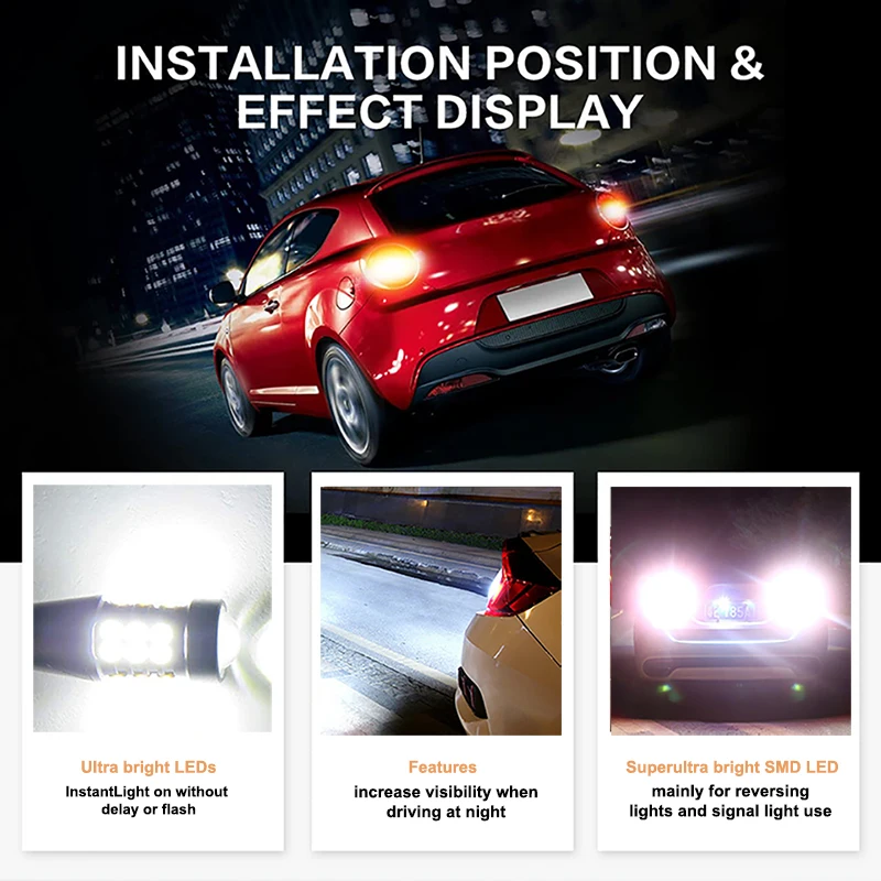 

NLpearl 2x Signal Lamp T15 W16W 921 912 Bulb T15 Led Canbus Super Bright 3030 27SMD Auto Backup Reserve Lights Tail Lamps 12V