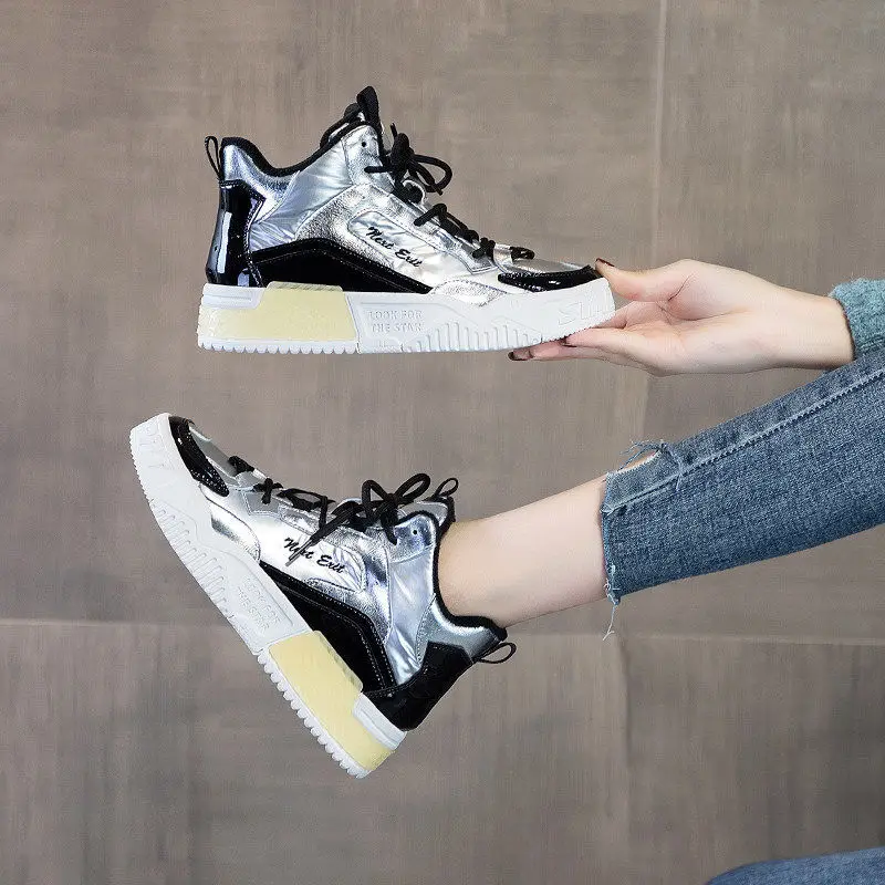 

High-top shoes women's ins tide 2020 autumn new wild platform sneakers explosions plus velvet casual women's shoes