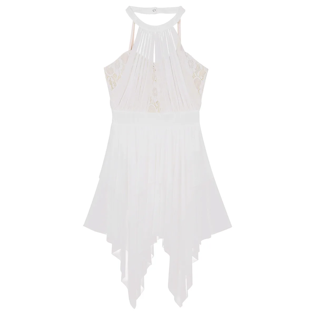 White ChicTry взрослый Холтер Кружева Асимметричная балетная фигурка катание платье гимнастика трико для женщин Современный Лирический танцевальные костюмы - Цвет: White