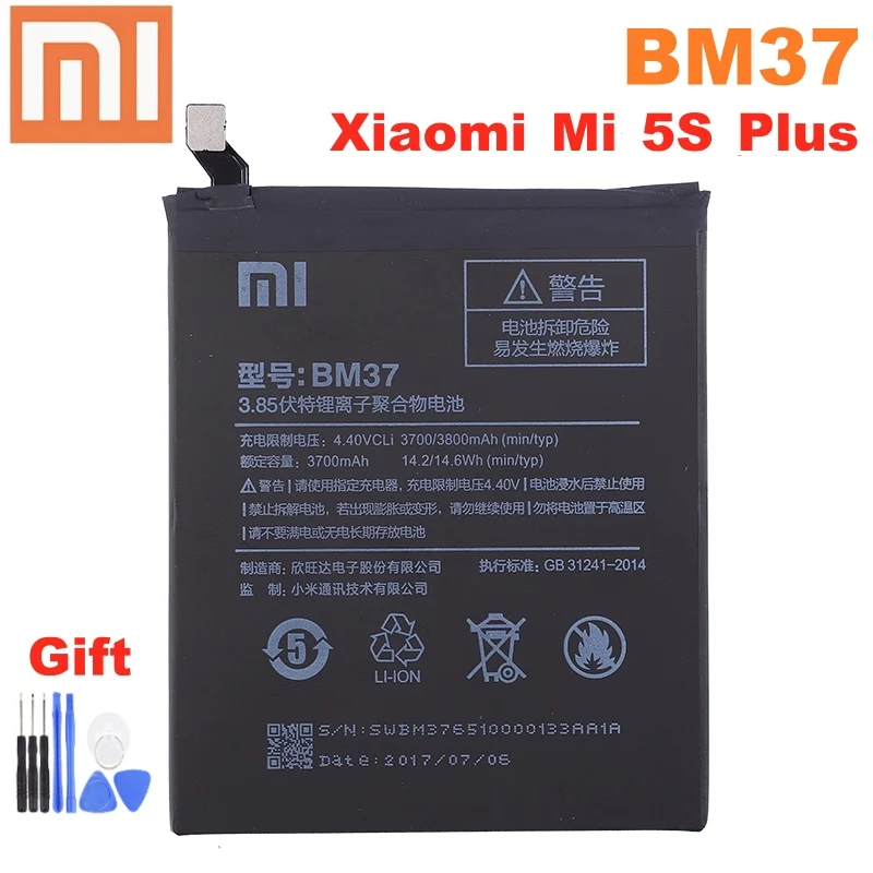 Xiao mi 100% оригинальный BM37 3800 мАч аккумулятор для Xiaomi Mi 5S Plus MI5S высококачественные
