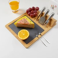 cheese plate dinner board slate cheese board set with silverware forks knives premium acacia wood serving tray cutting tools
