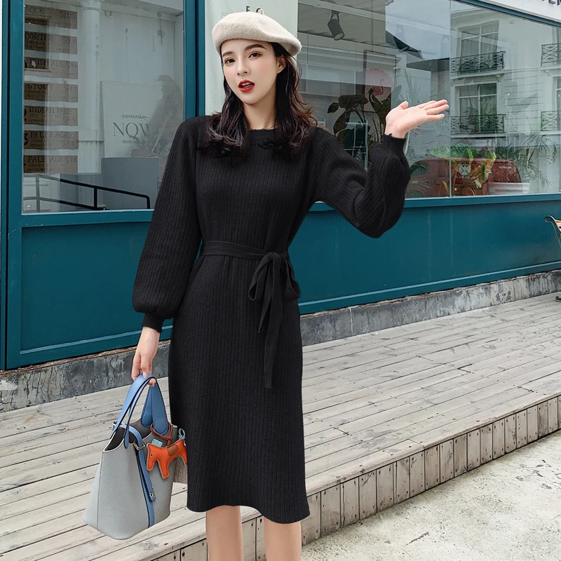 Модное платье-свитер женские вязаные свитера платья для женщин свитер с высокой