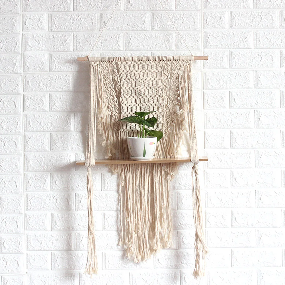 Богемная хлопковая веревка деревянная макраме Настенный декор полка