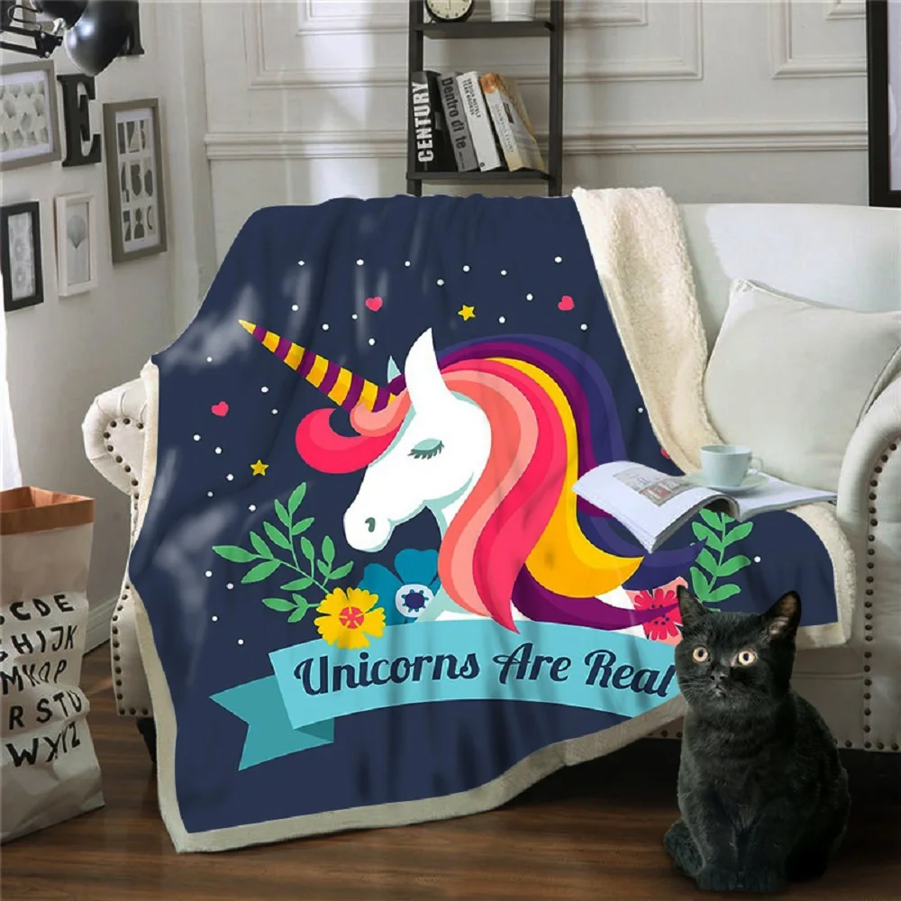 

Rainbow Unicorn Kids Throw Blanket Cartoon Unicorn New Year Gift Sherpa Fleece Blanket Custom Bedding 150x200cm for Kids Girls