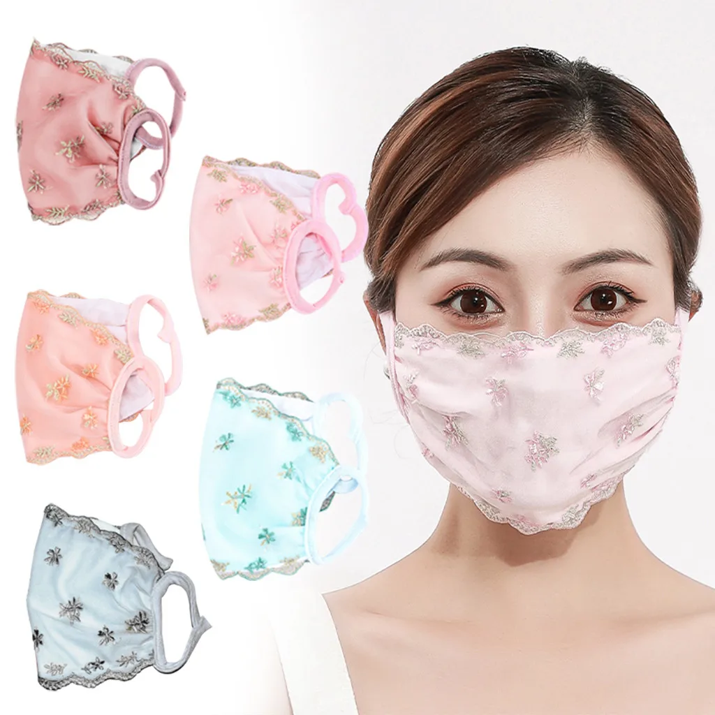 1 шт. Кружевные маски для лица женские многоразовые чистые цвета дышащие