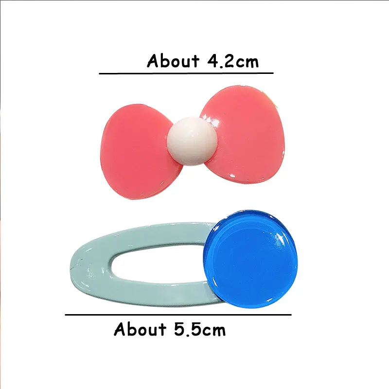 MISM 2 шт./комплект Акриловые заколки с бантиком Милые Сплошные Геометрические Аксессуары для волос Конфетного цвета Заколки для волос для девочек.