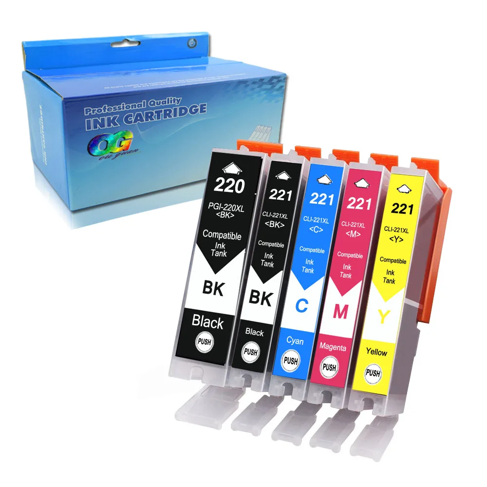 5PK compatible for PGI-220 CLI-221 Refillable Ink Cartridge With ARC Chip For Canon IP3600 IP4600 IP4700 MP540 MP560 MP620priner |
