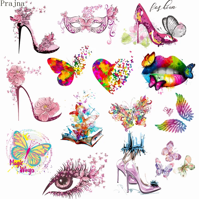 Prajna Flower Butterfly Patch Stickers Iron On Transfers For Clothing Vinyl Heat Transfer Thermal Clothes | Дом и сад