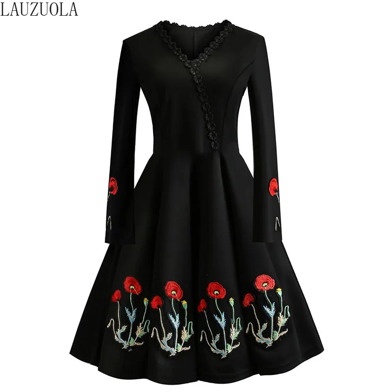 С цветочным рисунком платье с длинными рукавами и вышивкой Женская обувь для