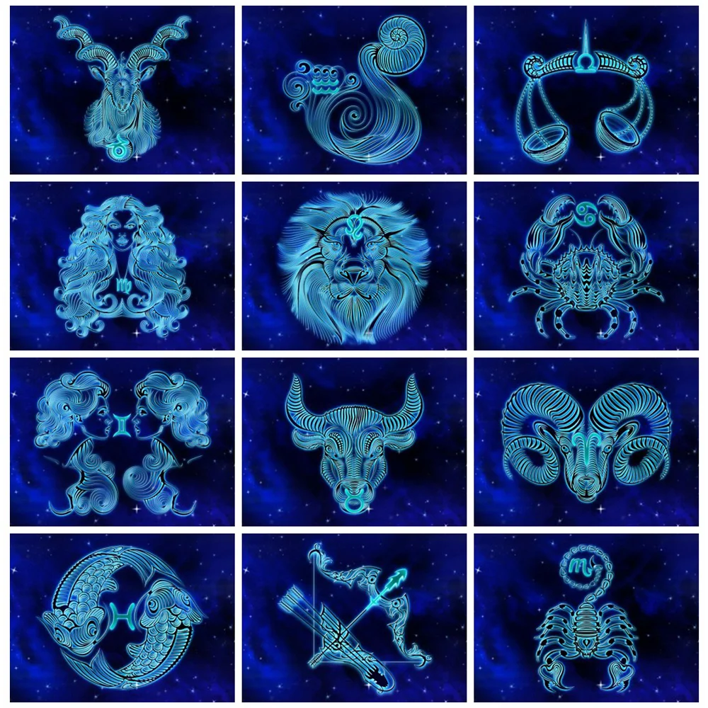 

Huacan Diamond Painting Full Square/round 12 Constellations Home Decoration Mosaic Animals Wall Stickers Handmade Gift