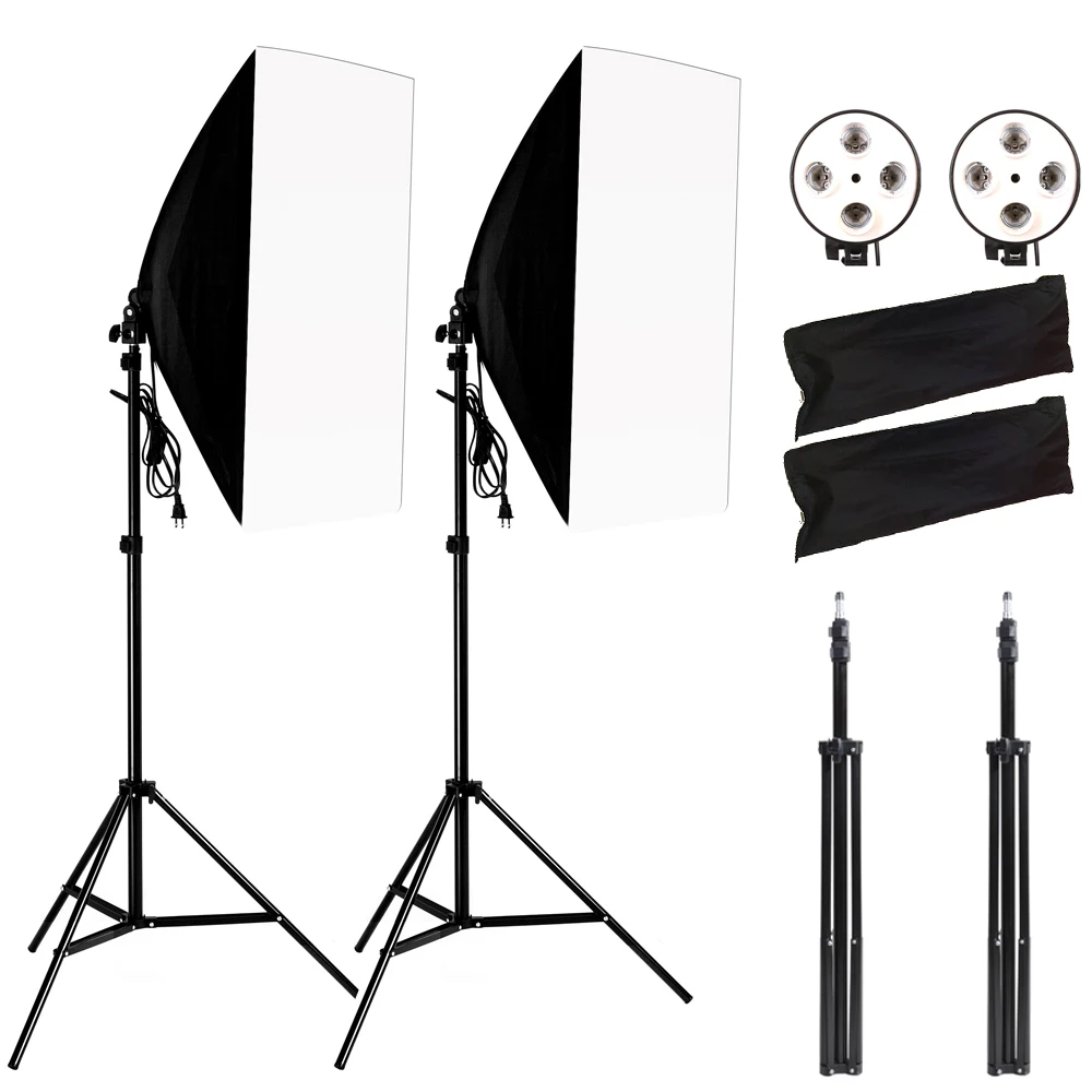 

Photography Softbox Lighting Kit 2PCS Soft Box 2PCS Light Stand 2PCS 4in1 Socket Lamp Holder Photo Studio Lighting Equipment