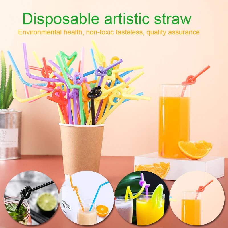 

100Pcs/Set Fluorescent Plastic Bendable Drinking Straws Disposable Beverage Straws Wedding Decor Mixed Colors Party Supplies