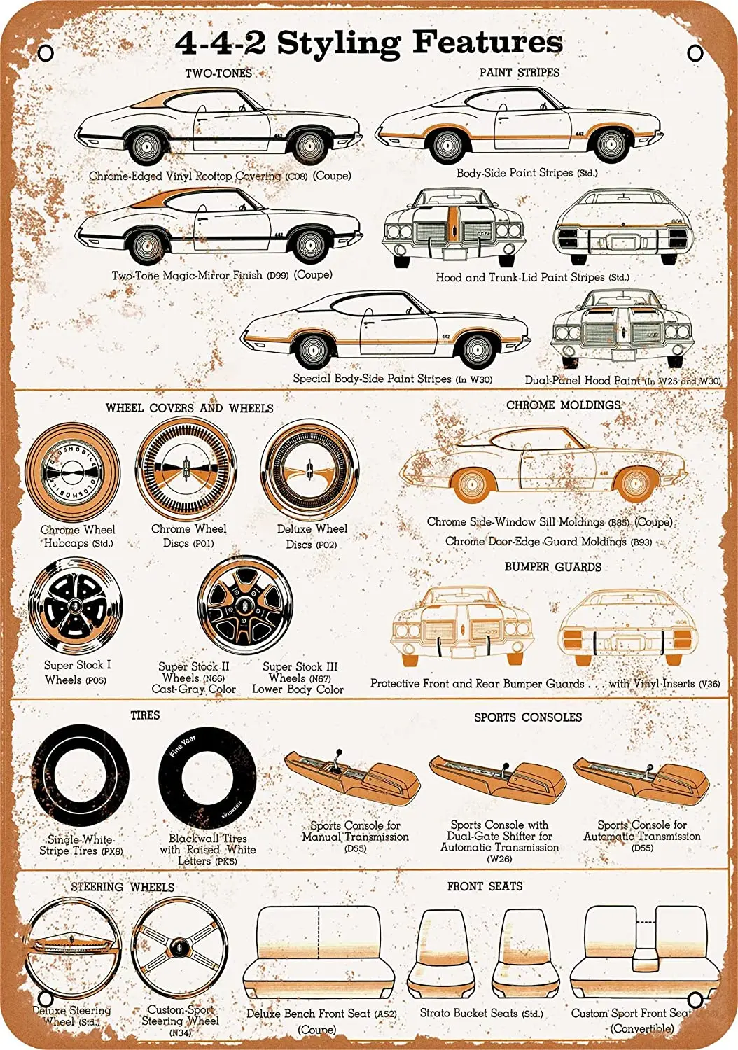 

WallColor 8*12 металлический знак 1971 Oldsmobile 442 характеристики винтажный вид