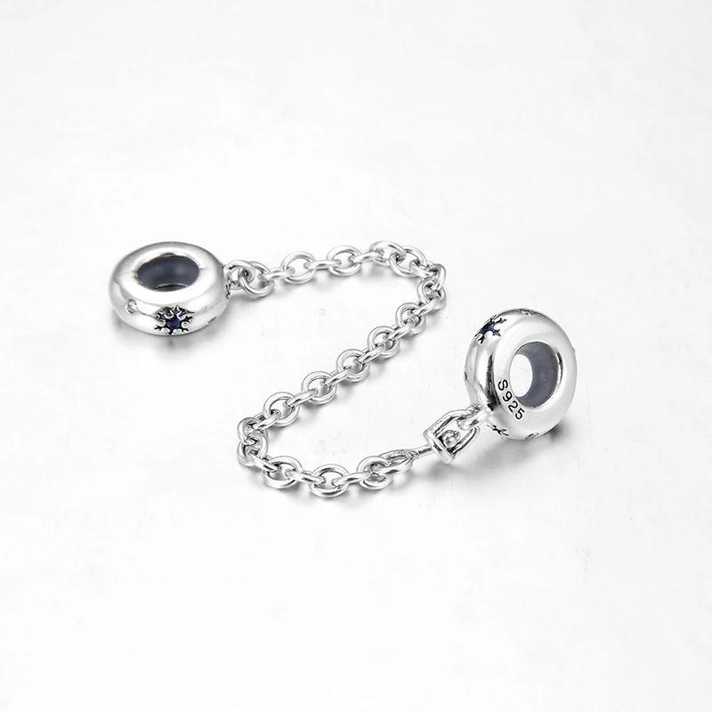 New 925 Sterling Silver Safety chain Blue CZ Beads Fit Original European Charm Bracelet Jewelry making | Украшения и аксессуары