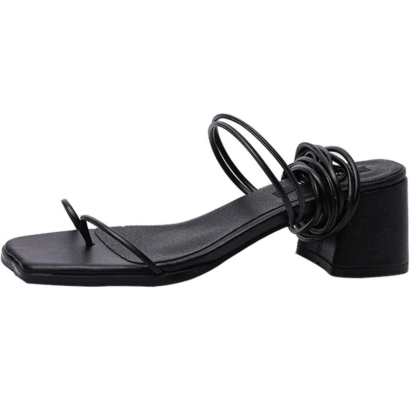 

White Gladiator Sandals Summer Mid-heel Non-slip Leggings Lace-up High Heels Women Rough with Fashion Roman Ladies Sandals