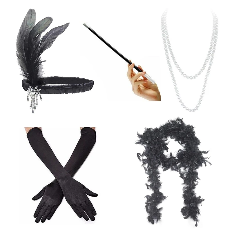 Gatsby Accessories Женские Хлопушки платья 1920s бисером бахромой платье Грейт Гэтсби w/Набор аксессуаров xs-xxl - Цвет: Gatsby Accessories