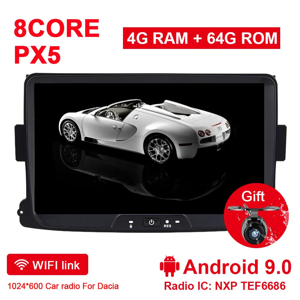 Eunavi 1 Din 8 ''Android 9,0 Автомобильный gps Navi Радио стерео для Dacia/Sandero/Duster/Renault/Captur/Lada/Xray 2 Logan 4G ram wifi USB - Цвет: 4G 64G Android 9.0