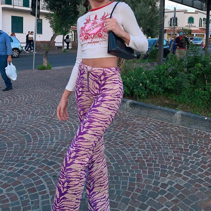 

Брюки Y2K женские прямые в полоску, джоггеры с принтом тигра, брюки-клеш с завышенной талией, спортивные штаны, уличная одежда 90-х