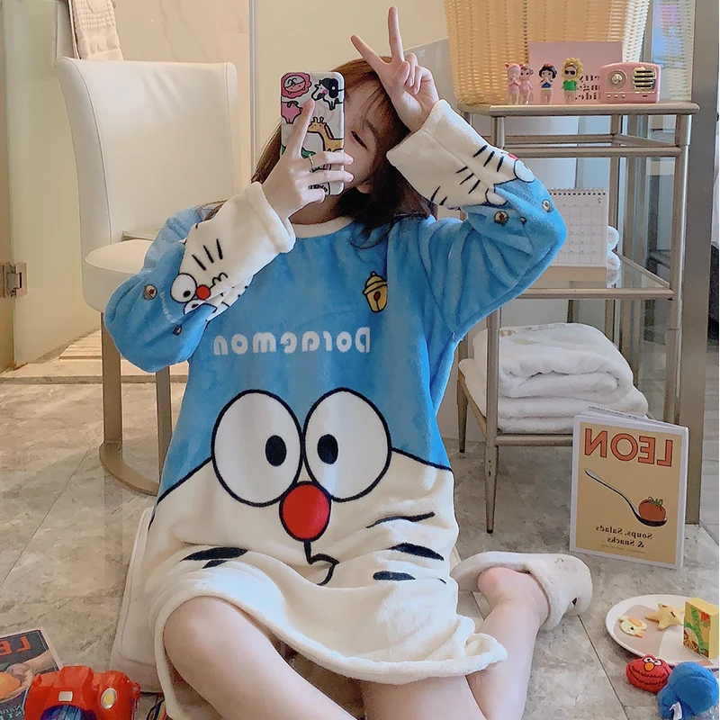 Женская зимняя Милая фланелевая ночная рубашка кораллового цвета с героями