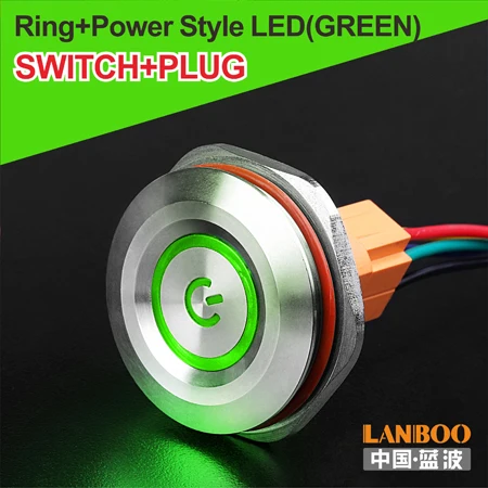 G Power Button Plug LANBOO 40 мм кнопочный переключатель вкл. Выкл. 1NO1NC SPST или 2NO2NC DPDT водонепроницаемый переключатель с разъемом провода - Цвет: G Power Button Plug