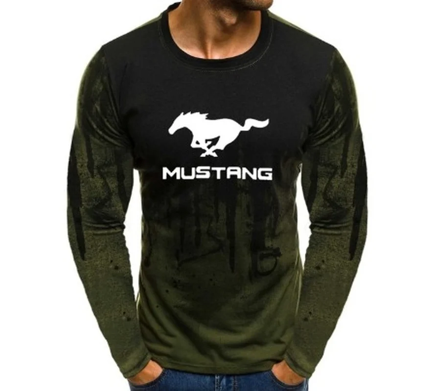 

NEW Autumn Long-Sleeve T shirt Men Gradient Color for Ford Mustang Print Fitness Tee Shirt Top Casual Hiphop Streetwear T-shirt