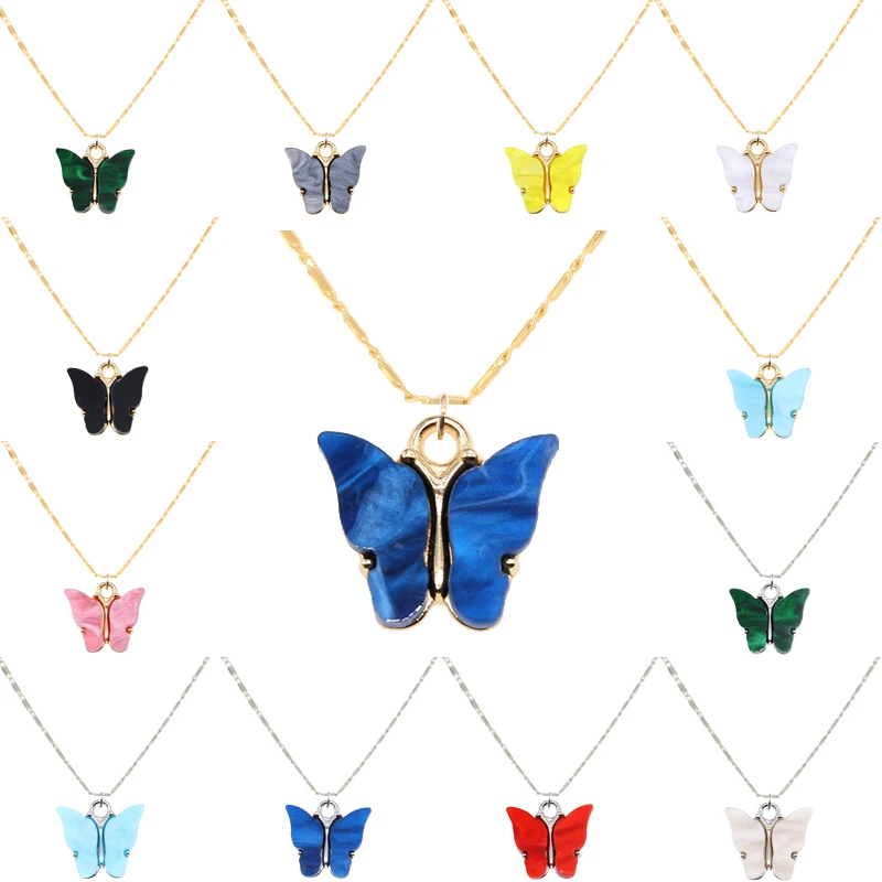 1 set New Bohemian Candy Color Butterfly Pendant Necklaces For Women Trendy Beads Clavicle Fashion Jewelry wholesale | Украшения и