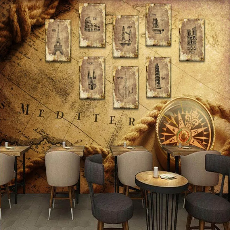 

Dropship Photo Wallpaper Retro Map Paris Tower Bar Coffee Shop Backdrop Mural High Quality Living Room Mural Wallpaper