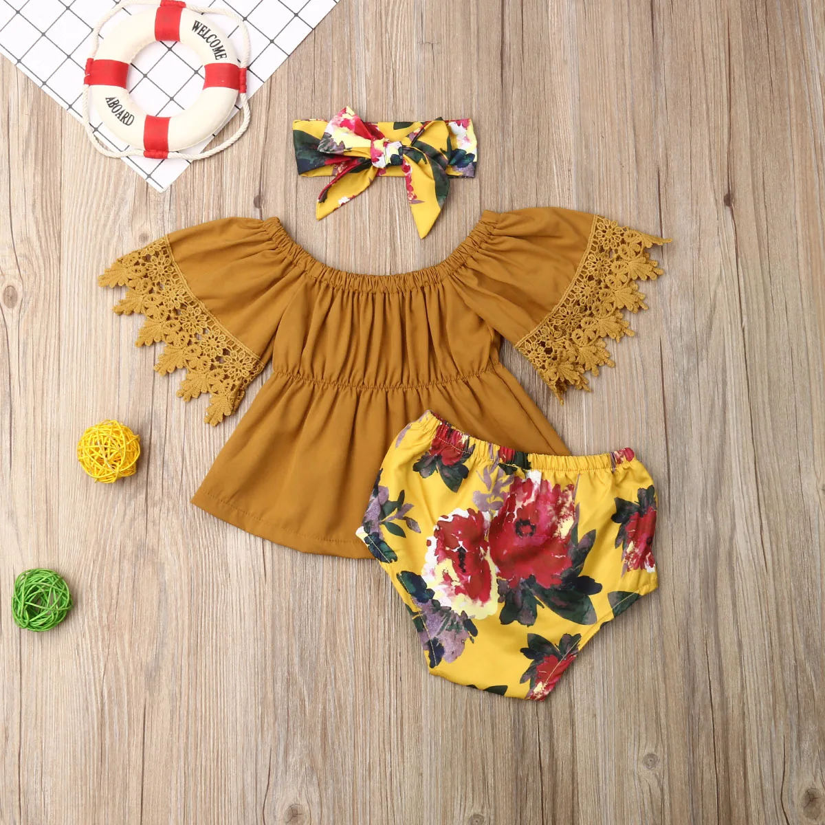 Комплекты одежды из 3 предметов для маленьких девочек кружевные топы с открытыми