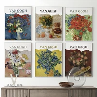 vincent van gogh retro art prints canvas painting bouquet flower exhibition museum vintage poster wall stickers home decor gift