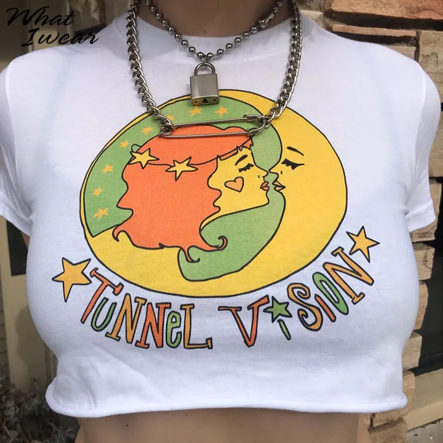 Женская футболка с мультяшным принтом Повседневная Свободная круглым вырезом и